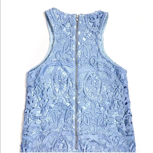 Lovers + Friends Caspian Crystal Blue Shift Dress Embroidery Lace Upper Hi-neck - Picture 7 of 17